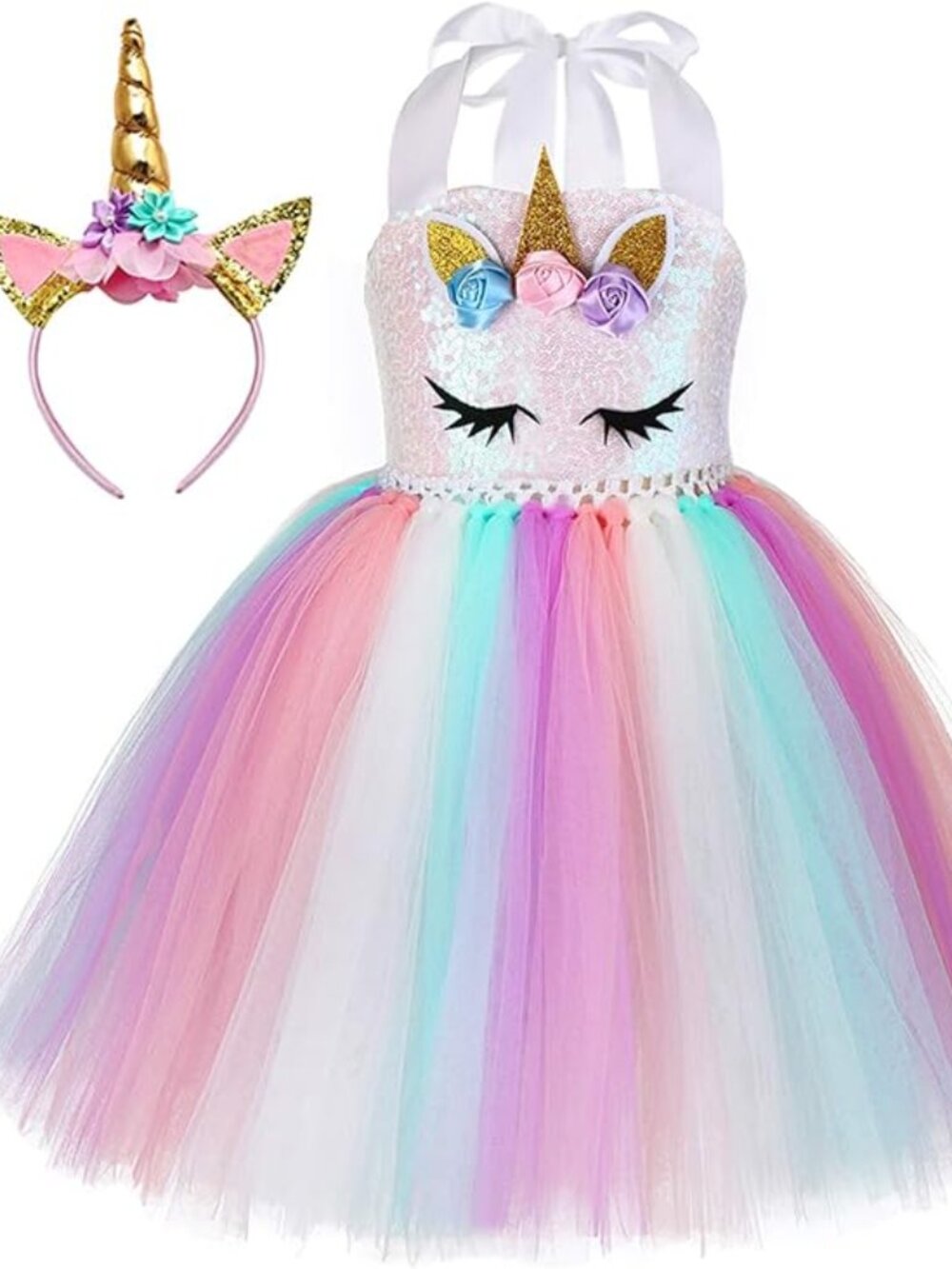 🤍 White Light-Up Unicorn Halloween Costume w/ Wings + Headband | Size: 3T – 4